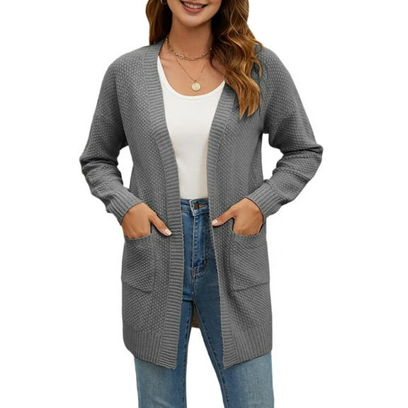Women'S Casual Solid Color Long Placket Sweater Soft Knit Oversized Cardigan for Women Jacket Gray S