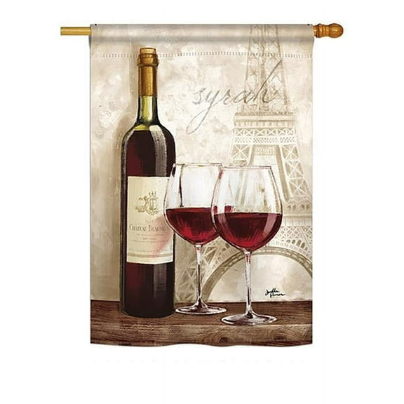 Breeze Decor BD-WI-H-117051-IP-BO-DS02-US 28 x 40 in. Wine in Paris Happy Hour & Drinks - Everyday Wine Impressions, Decorative Vertical House Flag