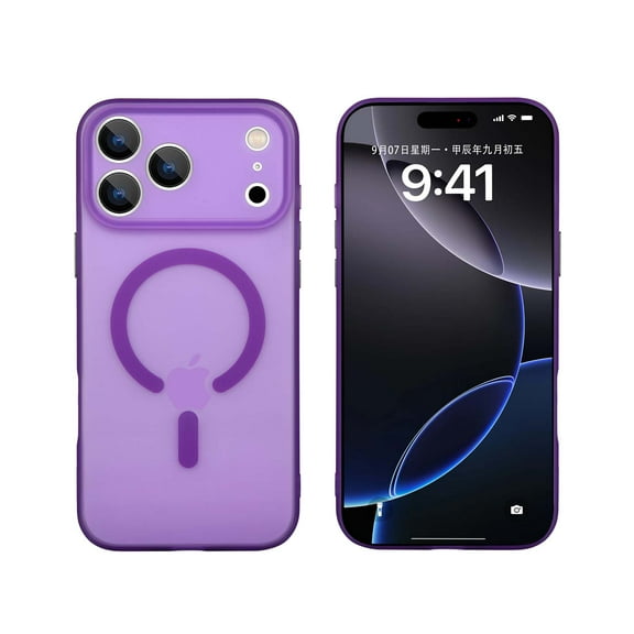 Magnetic For iPhone 17 Pro Max Phone Case,Compatible with Mag-safe,Ultra Slim Shockproof Anti-Scratch Protection,Matte Transparent Back Design,Lightweight Thin Fit Phone Case Cover,Purple