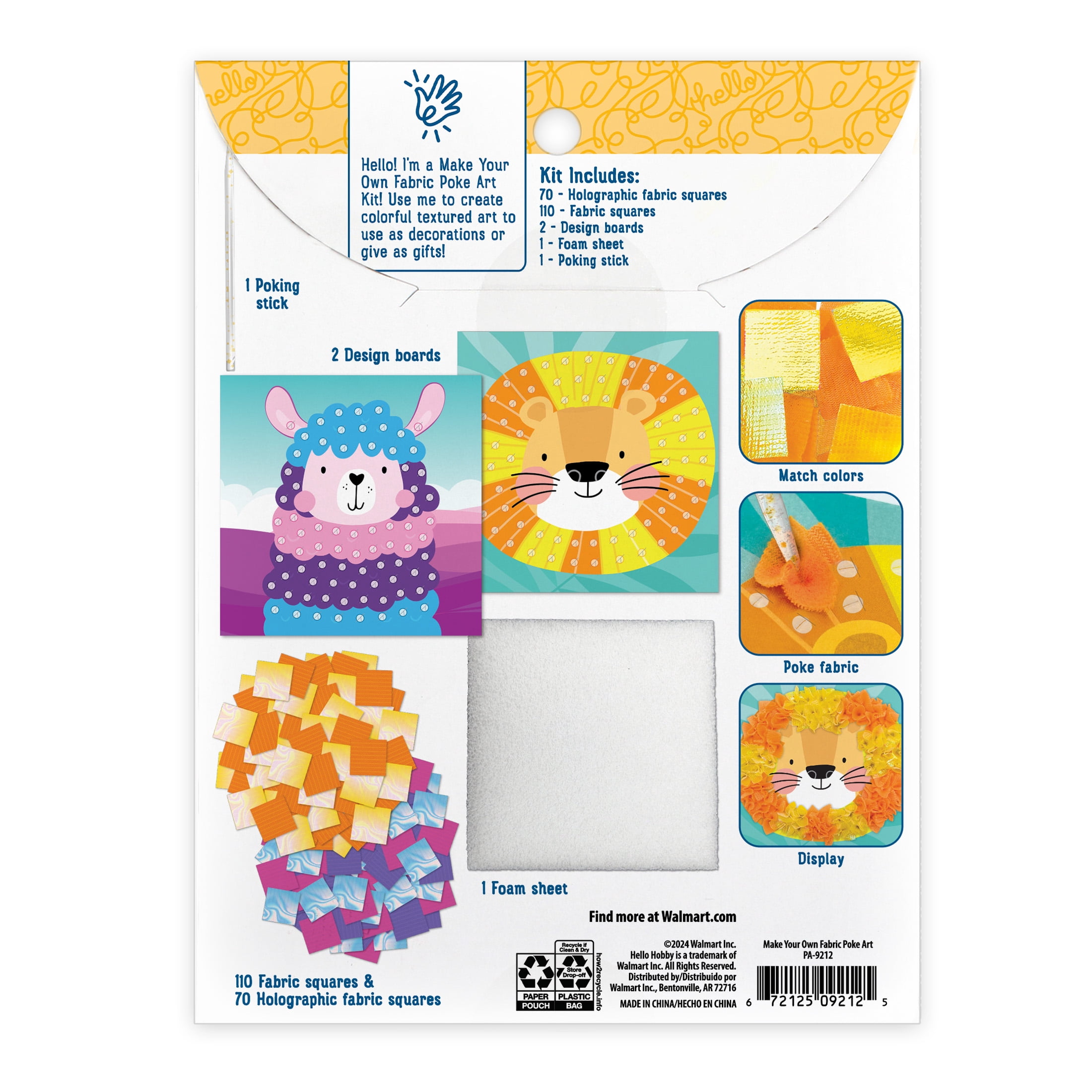 (2 pack) Hello Hobby Make Your Own Fabric Poke Art, Kids Craft Kit