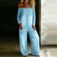 thumbnail image 5 of Pounoo Women's Jumpsuits Off Shoulder Denim Style Long Sleeve Overalls with Button Front Casual Street Style Loose Wide Leg Rompers Gift, 5 of 6