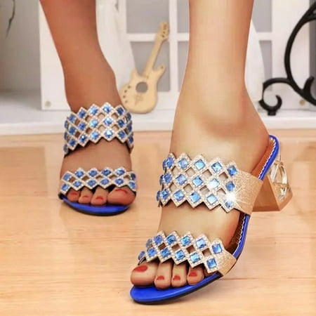 

Sandals Women Sandals Sequin Beads Slippers Sandals Thick Heel One Foot Open Toe Fish Mouth Sandals Casual Fashion Sandals