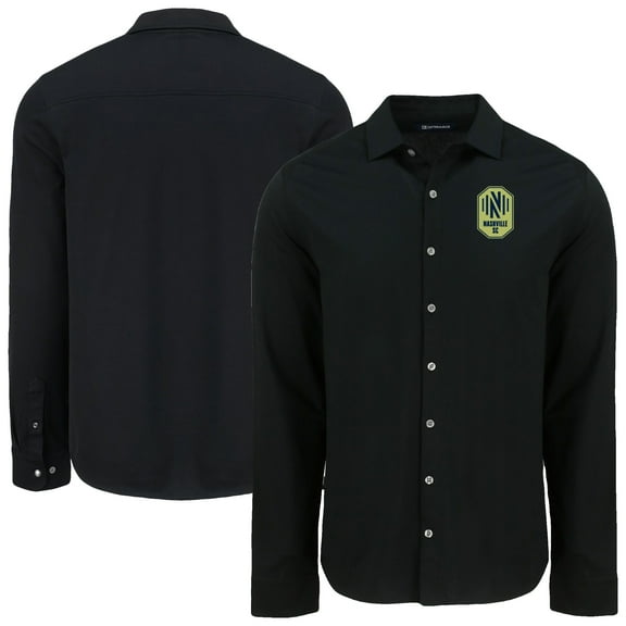 Men's Cutter & Buck Black Nashville SC Knitted Advantage Tri-Blend Eco Soft Pique Long Sleeve Button-Up Shirt