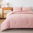 thumbnail image 4 of Pink Comforter Set Queen, Boho Cute Girls Women Soft Fluffy Warm Lightweight Bedding Comforter Sets for Queen Bed, 3 Pieces Chevron Tufted Aesthetic Microfiber Comforter Set, 4 of 7
