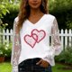 thumbnail image 5 of Xuyuer Women's Romantic Lace Insert V-Neck Blouse with Floral Print and Delicate Sleeves, Feminine Elegant Top for Date Nights, Garden Parties and Special Occasion Outfits, 5 of 6