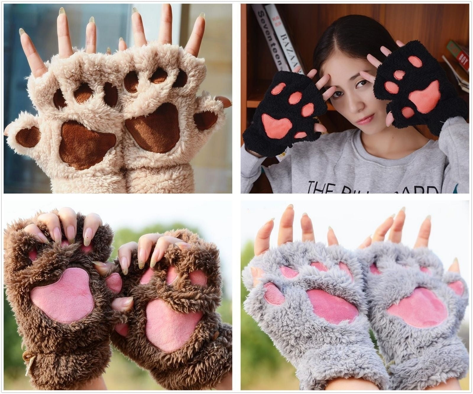 CHRISTYLE Gloves Women, Half Finger Gloves for Women Girls, Cute Cat
