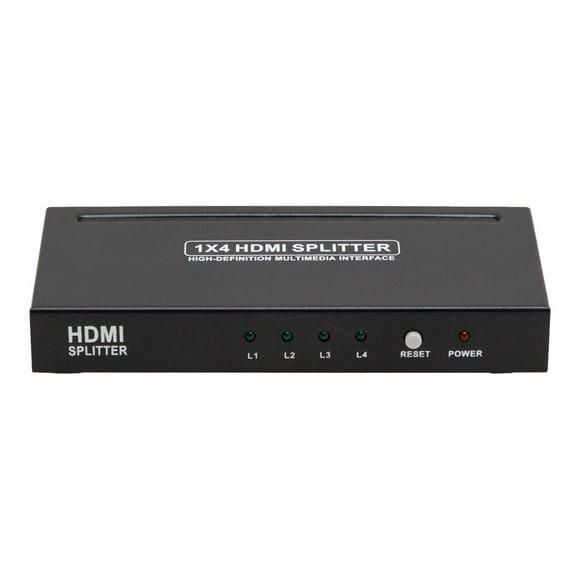 1x4 HDMI Splitter, v1.3, Full Support 1080p HDTV, PNP, with Power Adapter, Fine Alloy Metal Case, Black Color