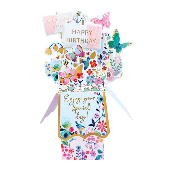 Clever Cube Pop Up Card - Birthday - Pink Flowers