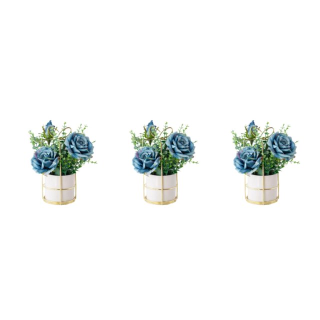 kurtrusly Artificial Flowers With Vase Add Of Color And Style To Any Room Indoor rose blue 3Set