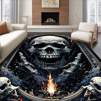 Flatwoven High Traffic Area Rug, Gothic Floral Skull Motif, Non Slip, Stain Resistant, Washable Area Rugs for Living Room, Bedroom(Gray, 4X6)