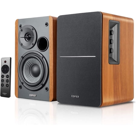 R1280DBs Bluetooth Bookshelf Speakers - Optical Input 2.0 Wireless Studio Speaker 42W RMS with Subwoofer Line Out Wood Grain