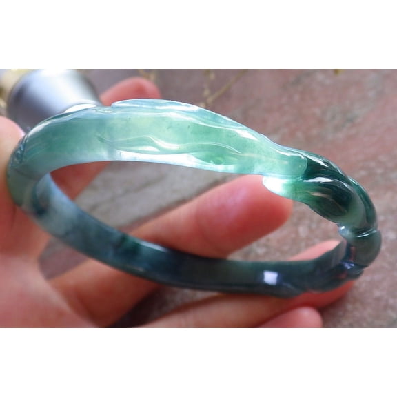 Icy Green Natural A JADE Jadeite Fox Bangle Bracelet 59 mm 650755 TN