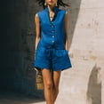 thumbnail image 2 of Women's 2 Piece Outfit Sleeveless Button Down Vest Top and High Waist Shorts Set, Textured Wrinkle Fabric Casual Matching Set, Loose Fit Summer Lounge Wear Blue S, 2 of 6