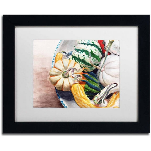 Trademark Fine Art "Autumn Gourds" Canvas Art by Jennifer Redstreake White Matte, Black Frame