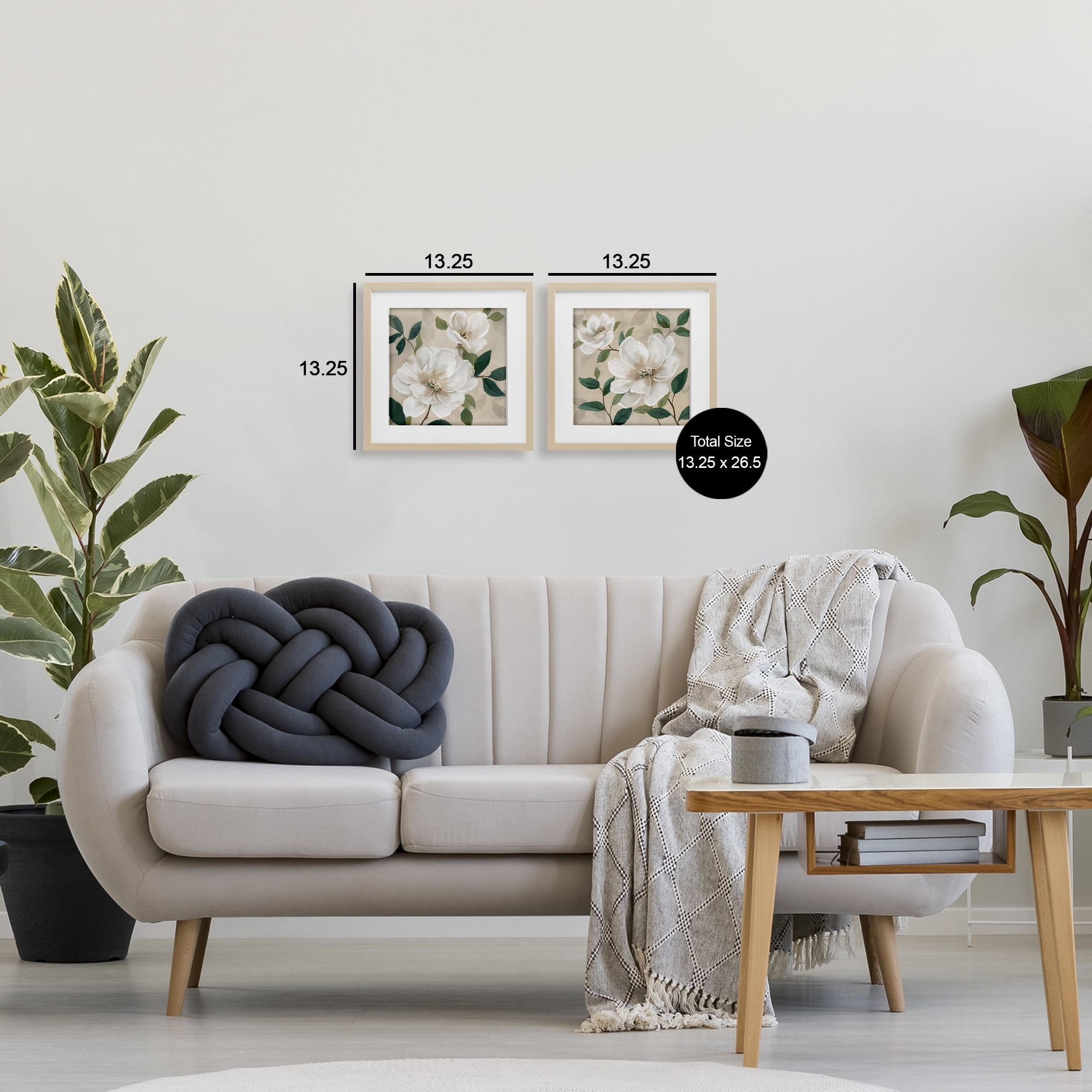 Stupell Industries Serene White Blossoms & Foliage 2 Piece Birch Framed Print Under Glass Set, design by Nan