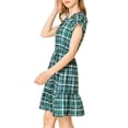 thumbnail image 4 of INSPIRE CHIC Women's Plaid Ruffle Dress Raglan Sleeve Tie Waist Belted Dresses S Green, 4 of 6