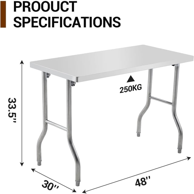 GloryStar Table de Travail Commercial Pliant Poste de Travail en Acier Inoxydable Robuste