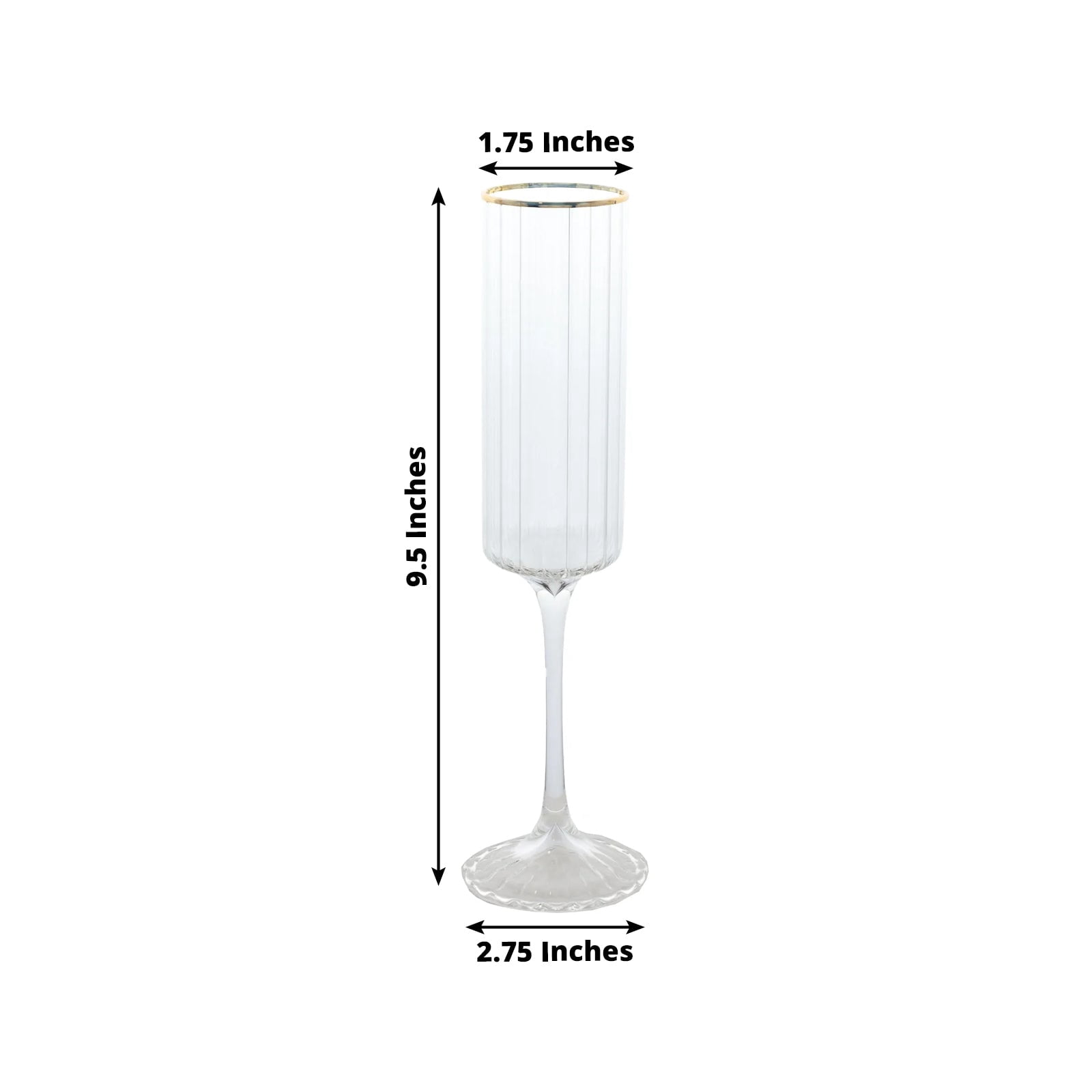 Efavormart 6-Pack Modern Champagne Flutes – 7oz Real Glass, Clear Ribbed Cylindrical Design with Gold Rim, Elegant Toasting Glasses for Weddings & Celebrations – 9.5" Tall