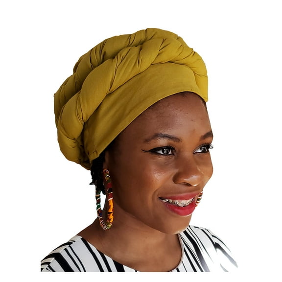 Gold African Modu Hat - Pre-tied Head wrap