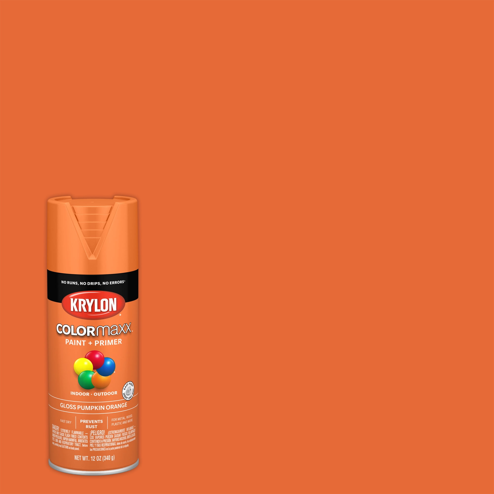 Krylon COLORmaxx Paint + Primer, Gloss, Pumpkin Orange, 12 oz