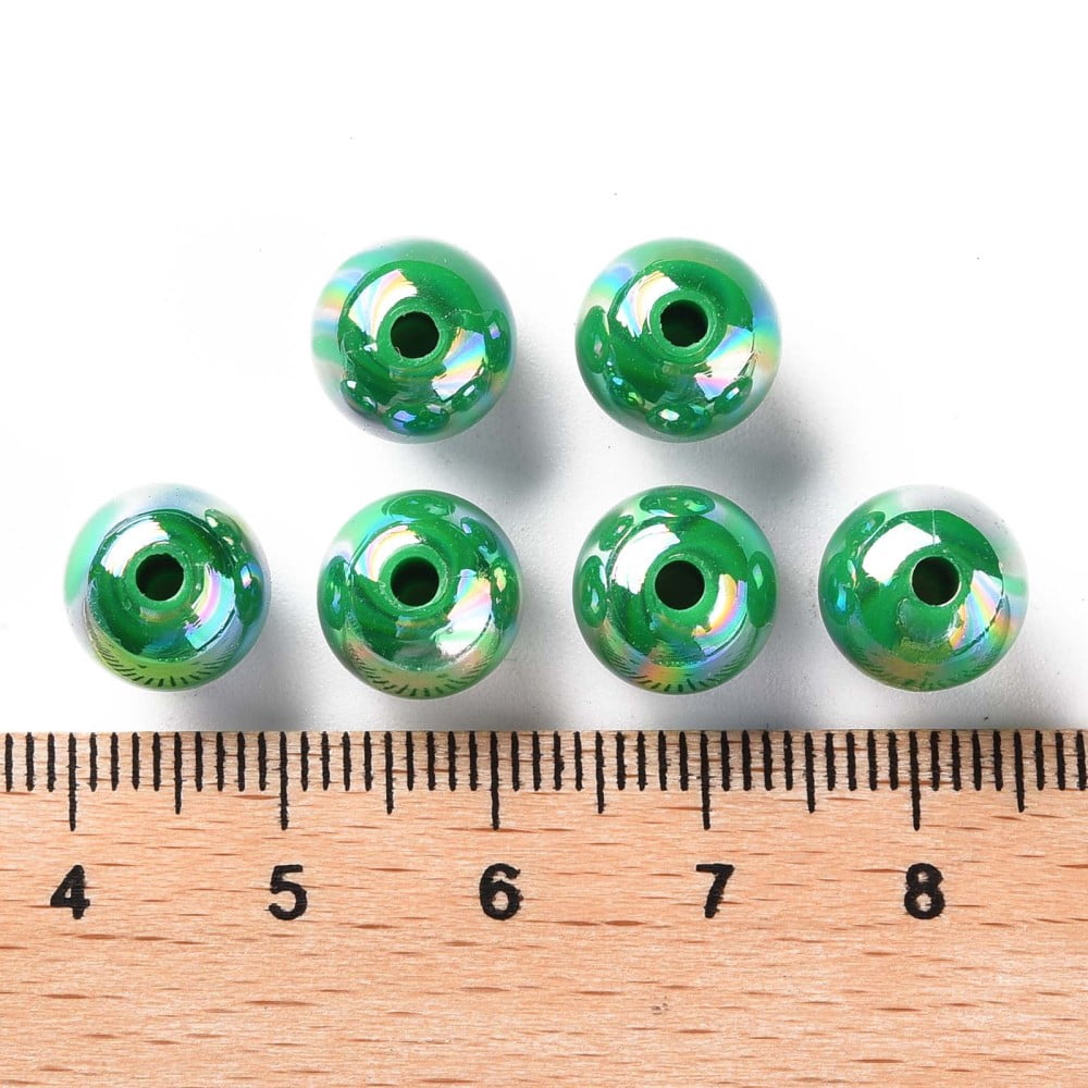 500gs Opaque Acrylic Beads AB color Plated Round Green 10x9mm Hole: 2mm about 940pcs/500g