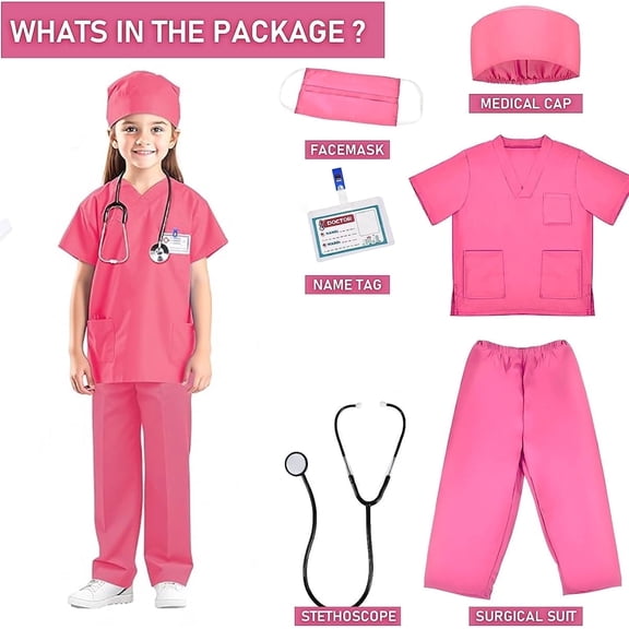 Doctor Costume for Kids 3 4 5 Year Old, Scrubs Pants with Accessories Doctor Dress Up for Girls Aged 3-5