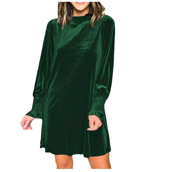Giftesty Womens Dresses Plus Size Clearance Fashion Women's Casual Long Sleeve Dress Solid Outing Round-Neck Dress
