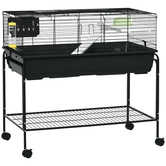 PawHut Small Animal Cage Deluxe Pet Habitat Rolling Rabbit Hutch