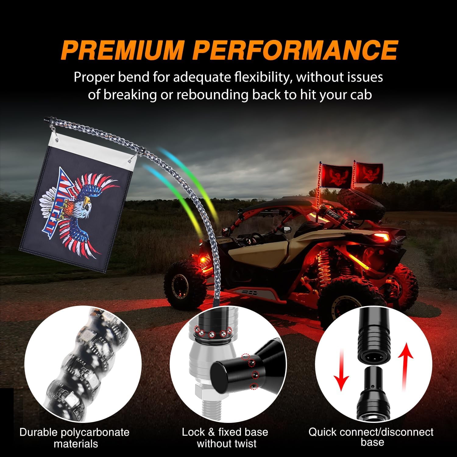 Nilight 2Pcs 2FT RGB Led Whip Light with Extra Stop Turn Reverse Light, Remote & App Control, DIY Chasing Patterns, Safety Antenna Lighted Whips for ATV UTV Polaris RZR Can-am