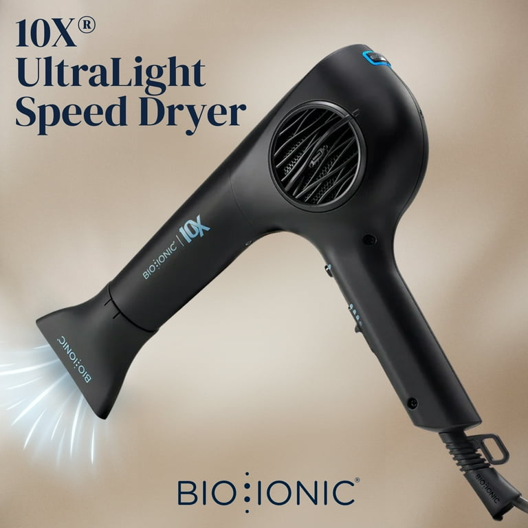 Bio Ionic 10X UltraLight Speed Hair Dryer, Adjustable Heat, Frizz