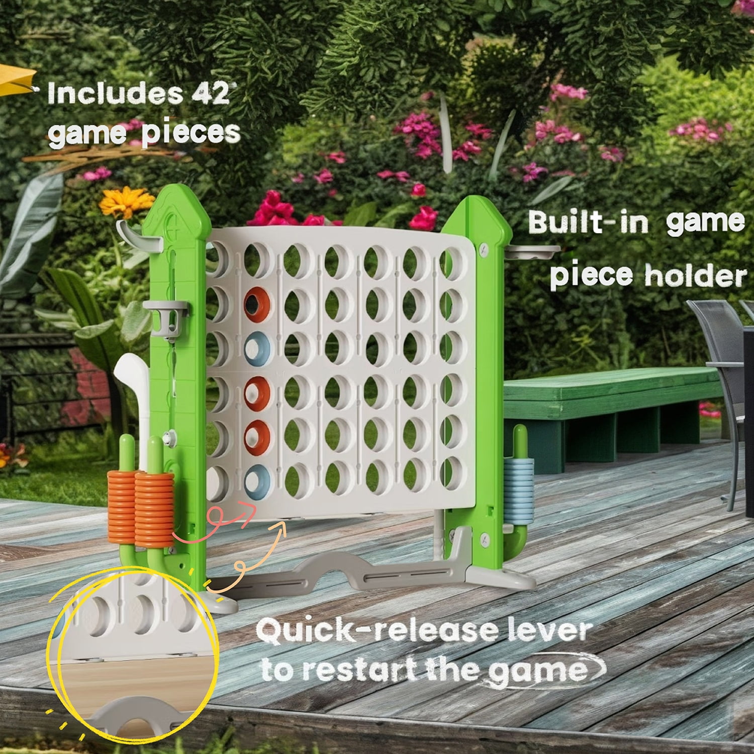 UNICOO Giant 4 in A Row Game with Carry Bag, Basketball Hoop, Ring Toss Game, 4-to-Score Game | Large Outdoor Yard Game, Parties & Gatherings Games (Green & White)