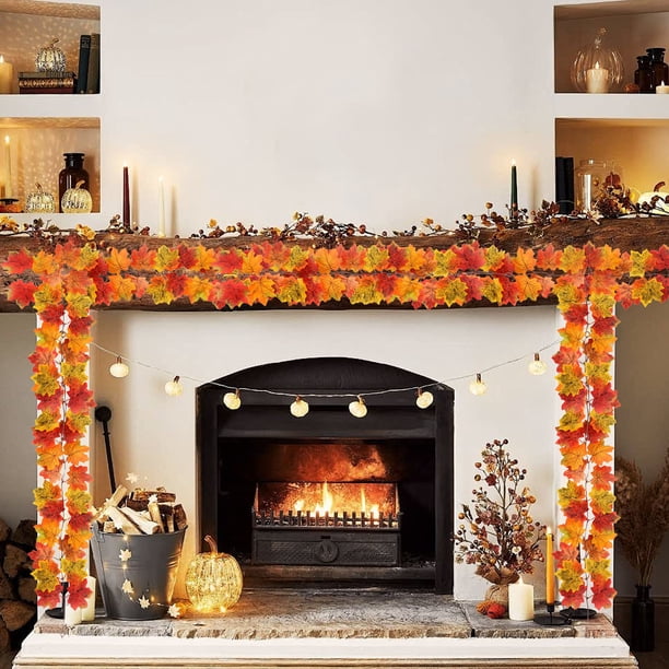 Decoración de ratán con hojas de arce simuladas: hojas de otoño de plástico de 99 cm para decoración del hogar, Halloween, otoño y otras ocasiones.