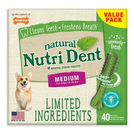 UPC: 0018214842729 | Nylabone Nutri Dent Natural Dental Fresh Breath Flavored Chew Treats 40 count Medium – Up to 30 lbs.