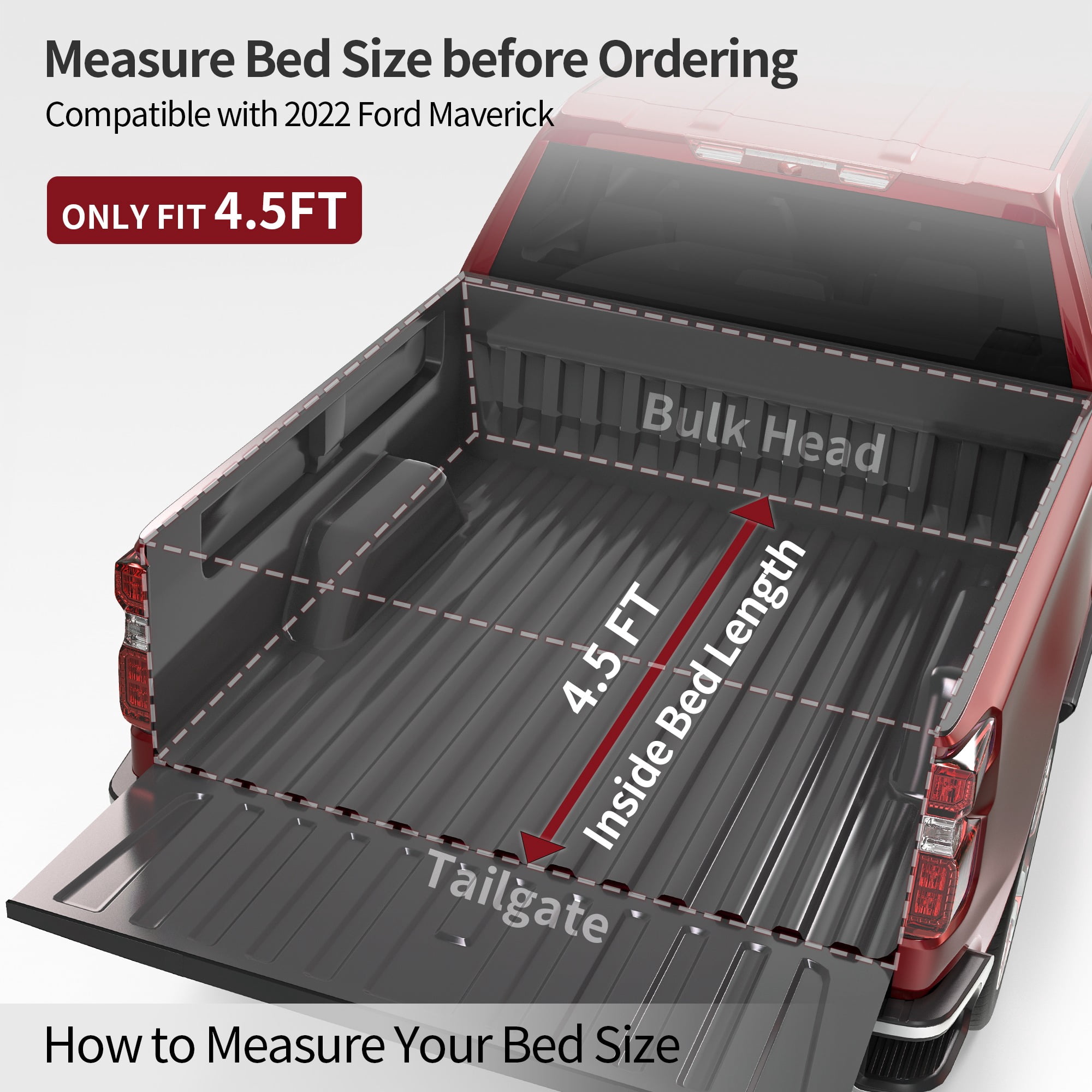 RVNI 4.5Ft Bed Soft Tri-fold Truck Bed Tonneau Cover Compatible with 2022 2023 Ford Maverick
