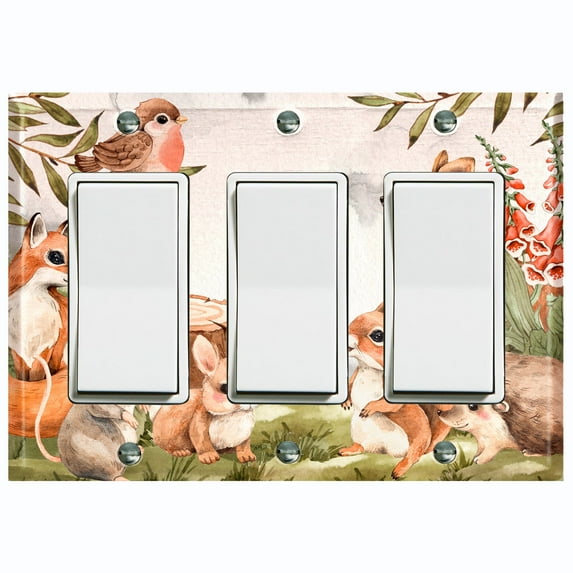 Metal Light Switch Plate Cover Forest Animals Deer Fox Bunny Squirrel ANM016