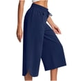 thumbnail image 1 of ameIAEA Womens Wide Leg Capri Pants Elastic Waist Drawstring Cropped Trousers with Pockets, 1 of 7