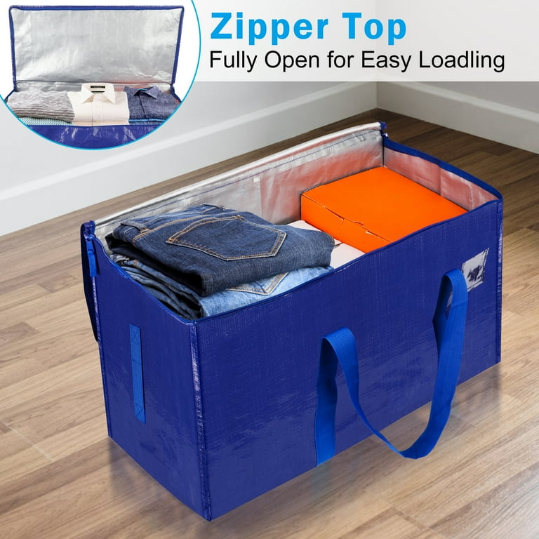 Kusmil 2 Pack Extra Large Moving Bags with Zippers Carrying Handles Heavy Duty Storage Tote for Space Saving Moving StorageBlue
