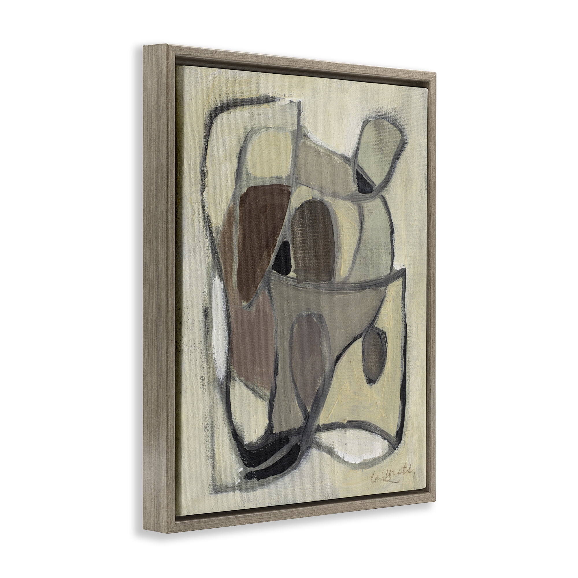 Stupell Industries Rustic Curved Shapes Abstract Brown Framed Floater Canvas Wall Art, design by Lanie Loreth