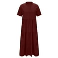 thumbnail image 4 of Awdenio Maxi Dresses for Women Casual Loose Fit Maxi Dress Summer Short Sleeve V-Neck Tiered Solid Beach Dress, 4 of 7