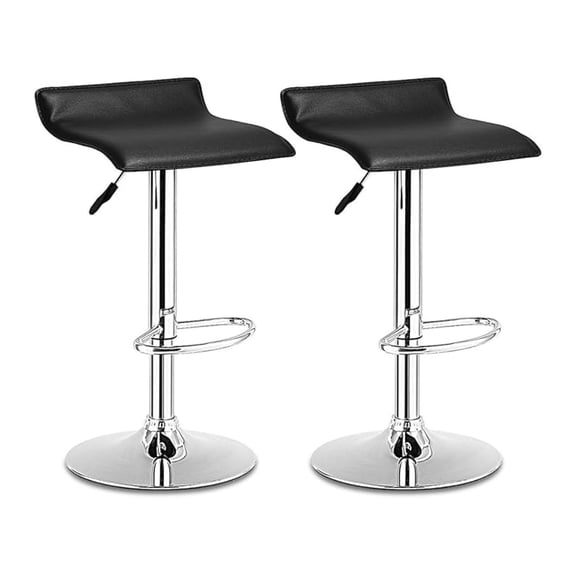Set Swivel Bar Stools Adjustable Contemporary Modern Design Hydraulic PU Leather Backless of 2 (Black)