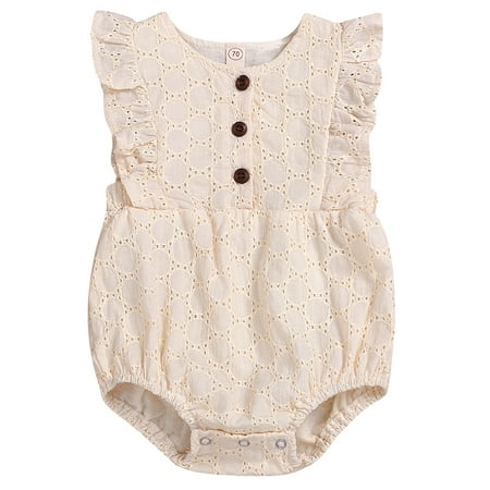 

Nokpsedcb Newborn Infant Baby Girl Sleeveless Round Collar Lace Ruffle Button Jumpsuit Beige 18-24 Months