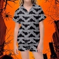 thumbnail image 2 of CAIVO Girls Halloween 2 Piece Pajama Sets Cute Pumpkin Bat Print Lapel Short Sleeve Button Down Shirt With Shorts Sleepwear For Kids Comfortable Casual Loungewear, 2 of 4