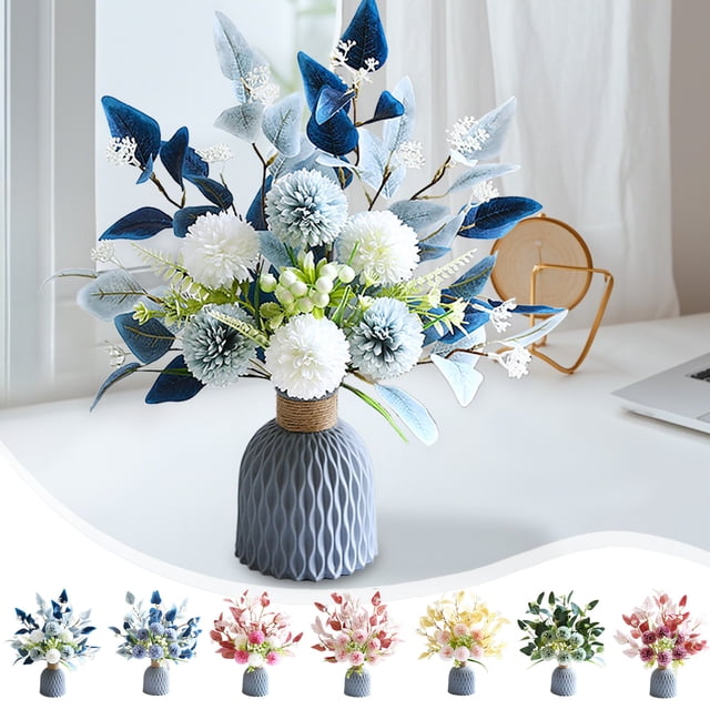 Flores Artificiales con Jarrón | Ramo de plástico de seda de hortensias falsas | Centro de mesa multicolor para la decoración del hogar | Arreglo de mesa para fiesta de bodas | 15,75 x 19,69