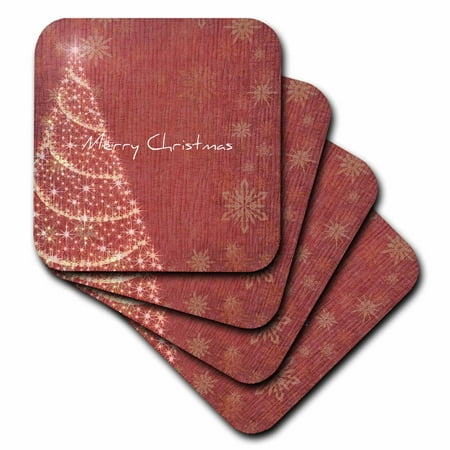 

Deep Red Christmas Tree and Snowflakes set of 8 Coasters - Soft cst-28073-2