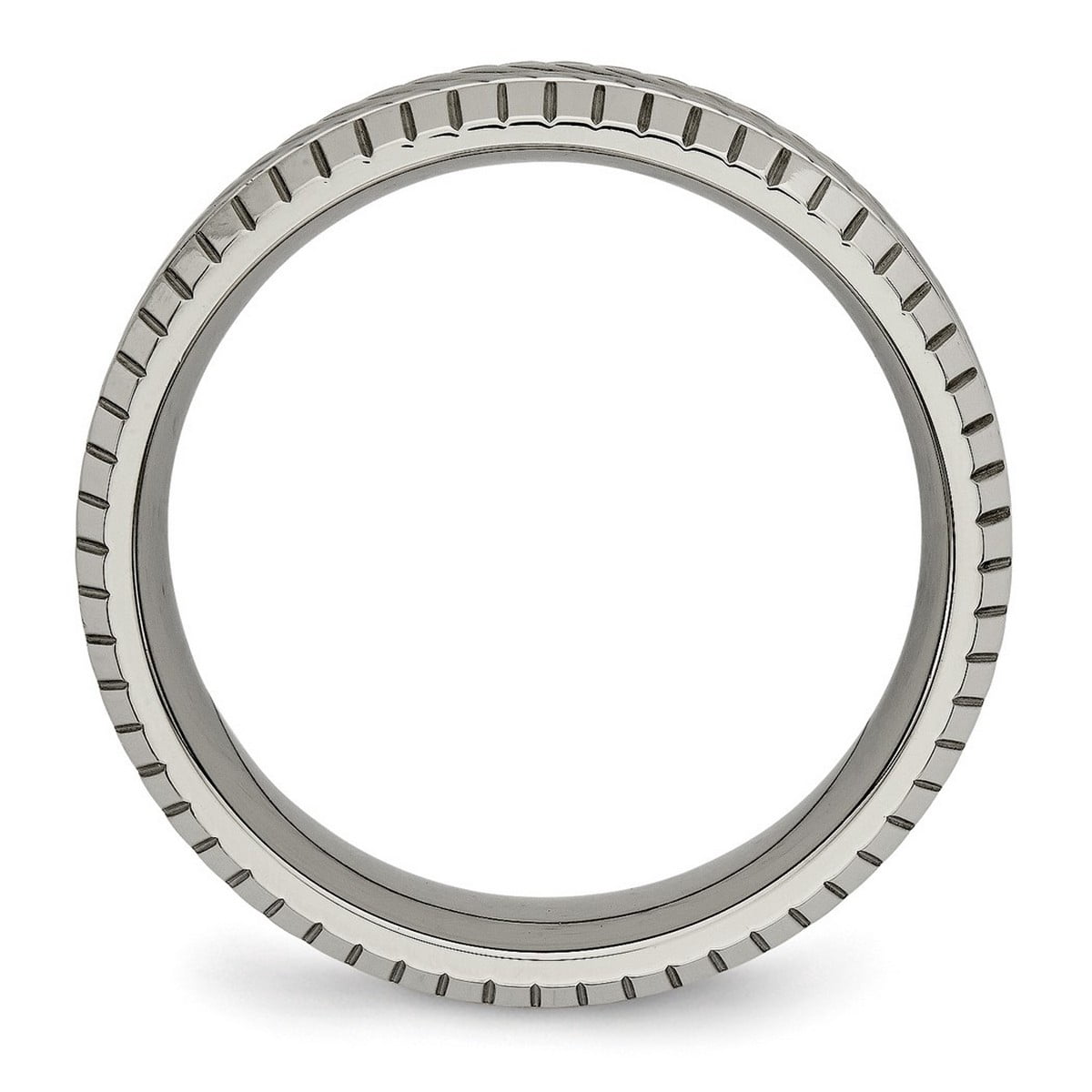 6mm Titanium Polished Grooved and Textured Ring Size 9 Ring for Women