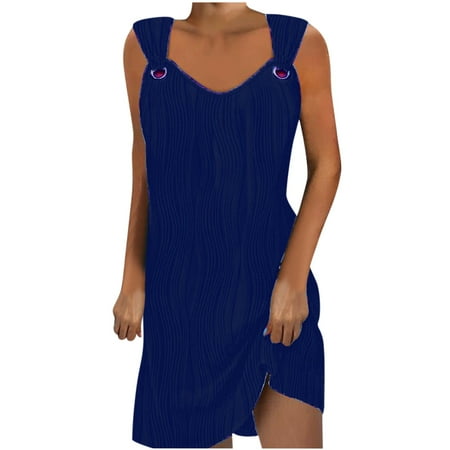 Off The Shoulder Dress Fashion Womens Sleeveless V-Neck Solid Off Shoulder Loose Fitting Dress Off The Shoulder Dress for Women Summer