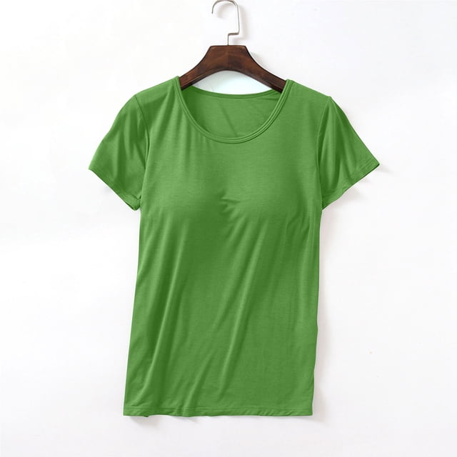 LSLJS Haut de Maison Uni pour Femmes avec Coussinet de Poitrine pour Vêtements d'Extérieur et de Base, Hauts de Pyjama d'Été pour Femmes