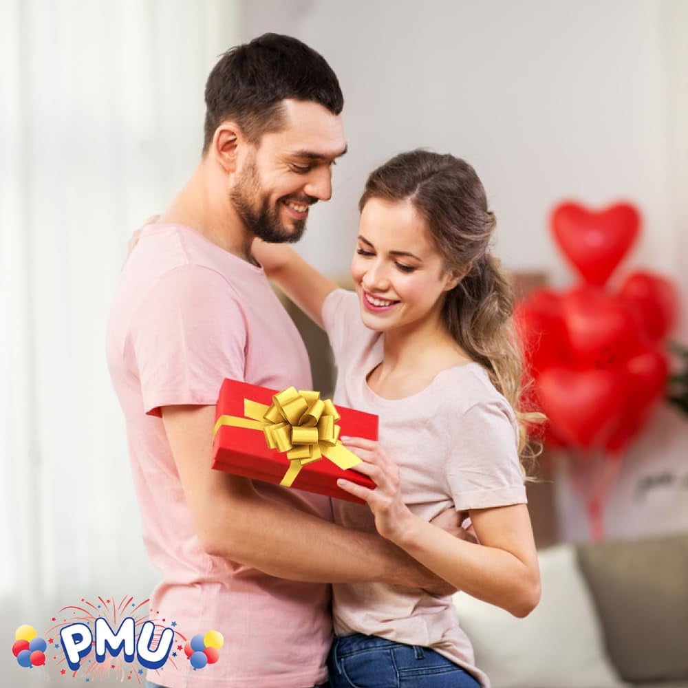 PMU Pull String Bows - Gift Bows for Wedding, Birthdays & Anniversaries - Ribbon Bows for Flowers & Basket Decoration - Large Bow for Gift Wrapping - 5 Inch 20 Loops Gold- (50/pkg)Pkg/1