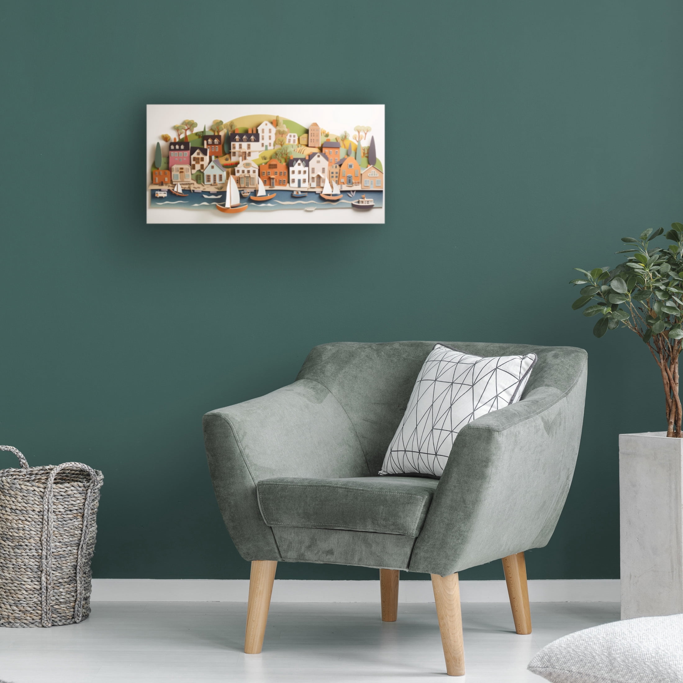Canvas Wall Art - Ray Heere 'Paper Art Coastal Scene 24' Wall Art for Living Room, Bedroom, or Office Décor by Trademark Fine Art - 24 x 12 Inches