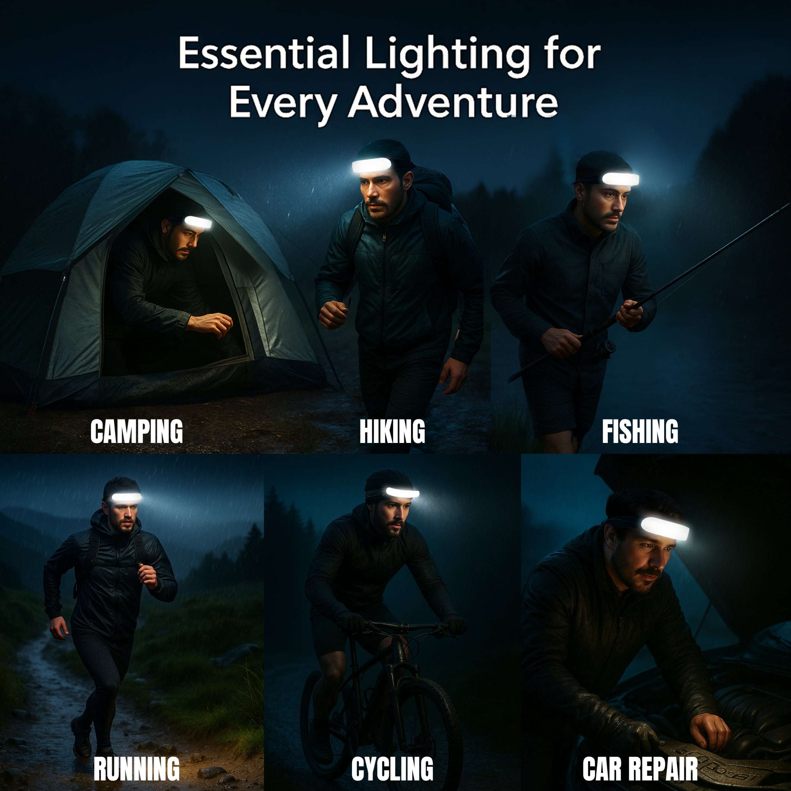 DecorX Headlamp Rechargeable 1500 Lm LED for Adults, 230° Wide Beam, Adjustable Light Bar, 5000mAh Battery, IPX6 Waterproof + Multitool